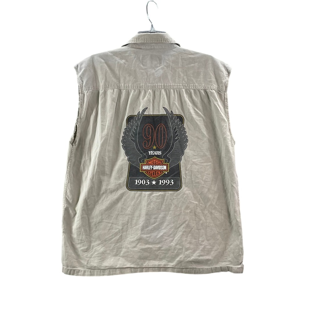 Harley-Davidson Sleeveless Shirt Mens Large Tan 90th Anniversary Moto Biker 1993